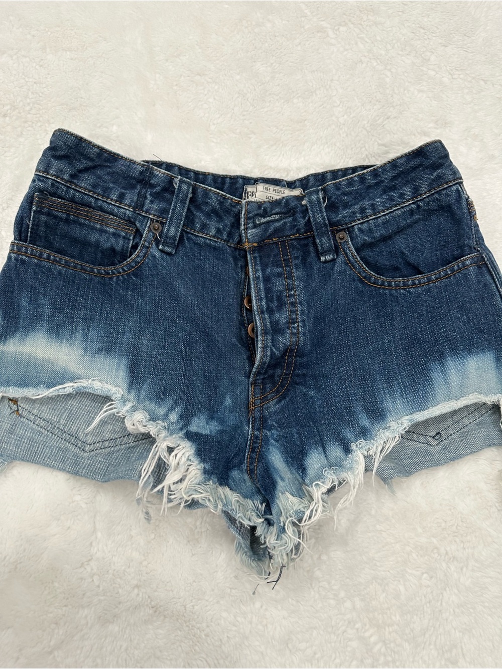 Free People Dark Wash Distressed Denim Shorts
